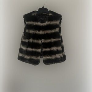 Tahari Black and Gray Striped Teddy Vest
